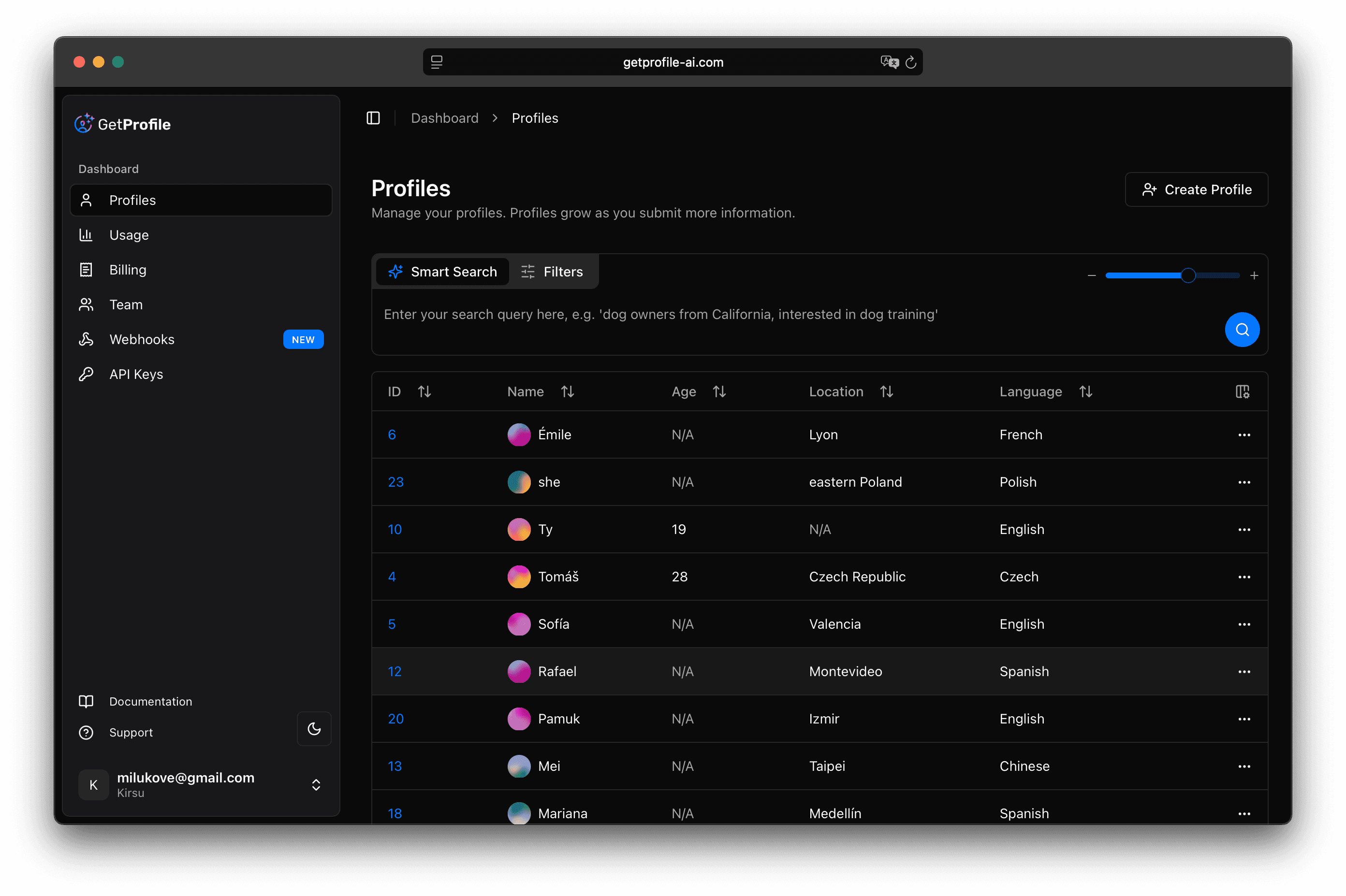 Application Dashboard Screenshot