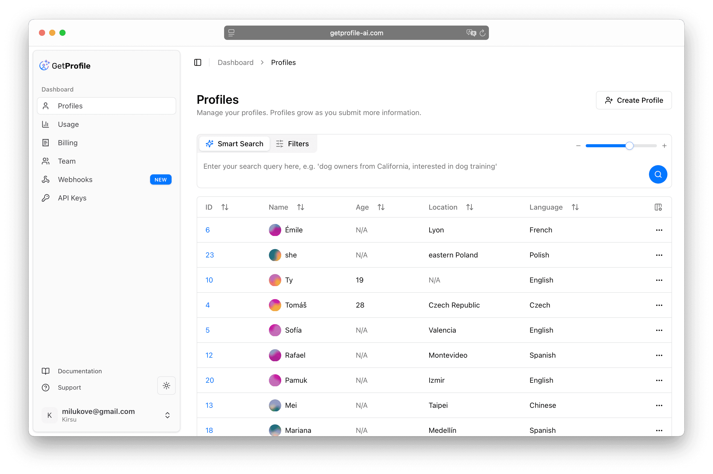 Application Dashboard Screenshot